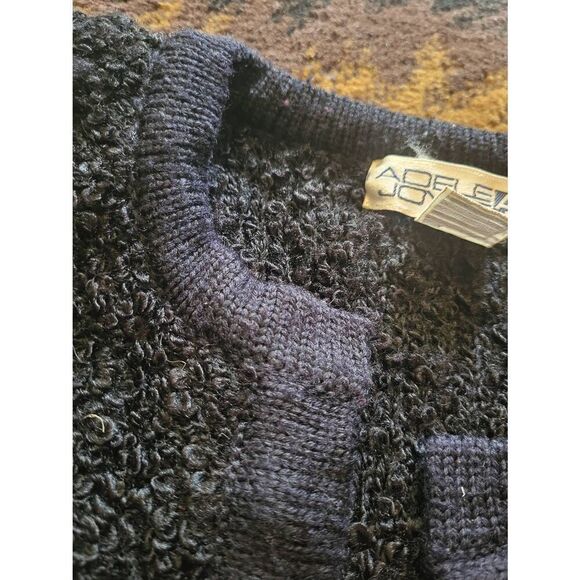 Vintage 80s Cardigan Sweater Women's Small Black Boucle Balloon Sleeve - Picture 4 of 4